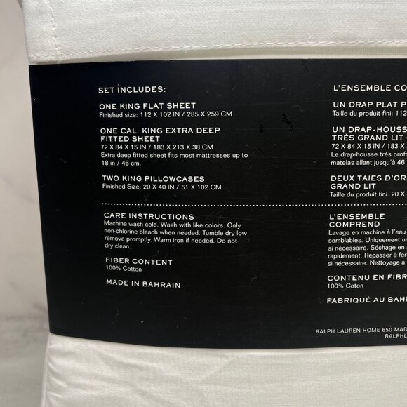 RALPH LAUREN CAL KING Solid White Sheet Set - Picture 3 of 3